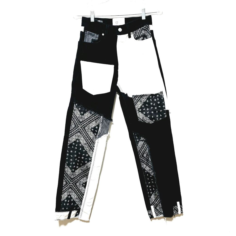 Black & White Patchwork Straight-Leg Jeans - image 1